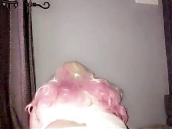 Sissy bent over playing with her butt plug really needing cock